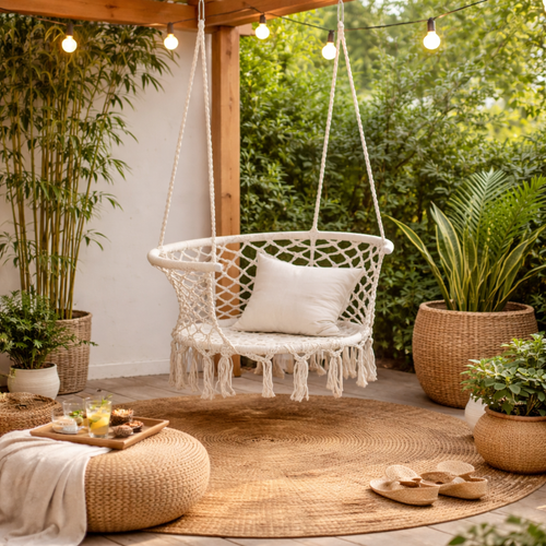 Fauteuil suspendu en macramé coton bohème | Tulum