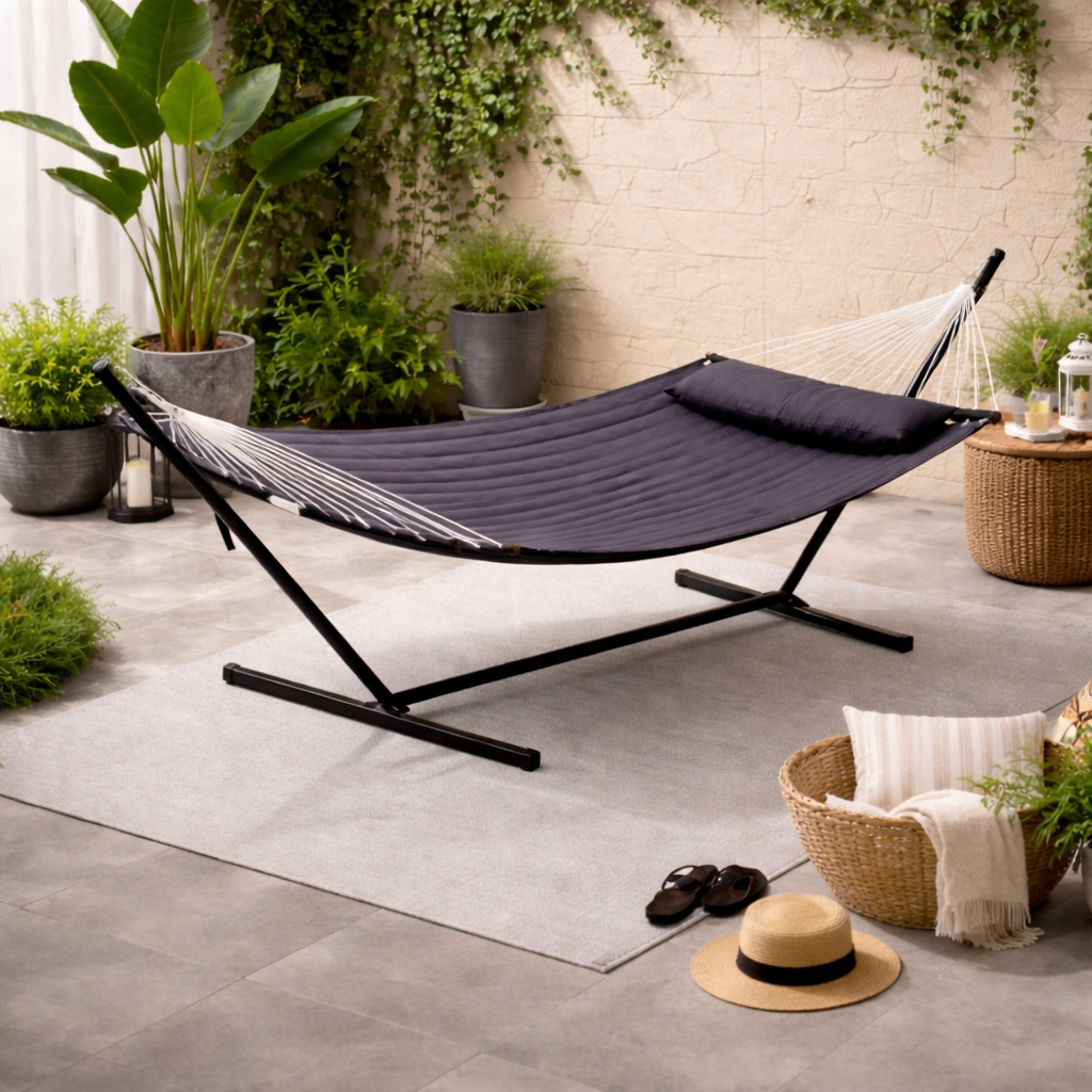 Hamac matelassé 2 places avec support et coussin | Corsica