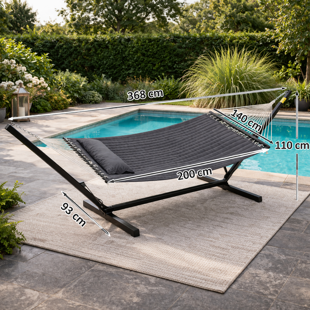 Hamac matelassé 2 places avec support et coussin | Corsica