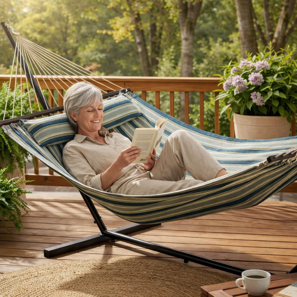 Hamac avec support - 1 place large avec coussin | Toscana